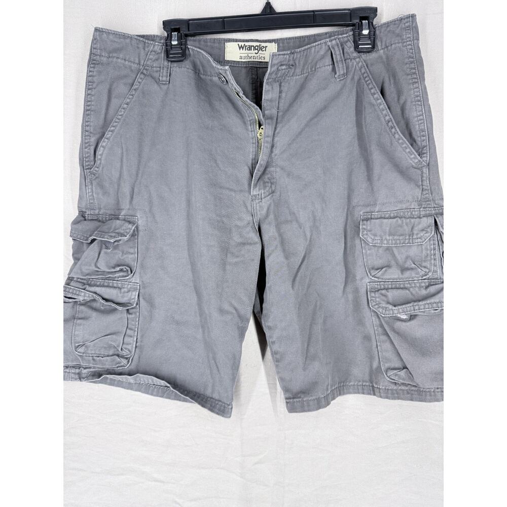 Wrangler Authentics Cargo Shorts Mens 34 Gray Twill Multi Pocket Utility Hiking